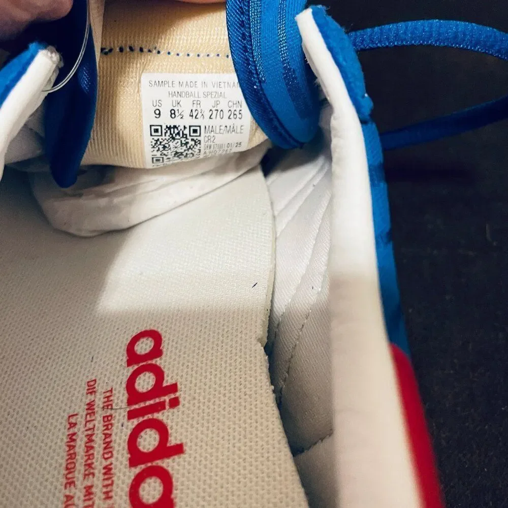 Rare Sample Tag Adidas Handball Spezial Blue Red White Men 9 US 8.5 UK 42 2/3 EU